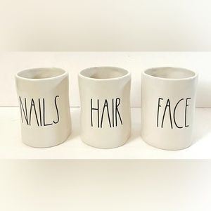 RAE DUNN VANITY BATH COSMETIC BATHROOM ORGANIZER SET.          HAIR, NAILS, FACE